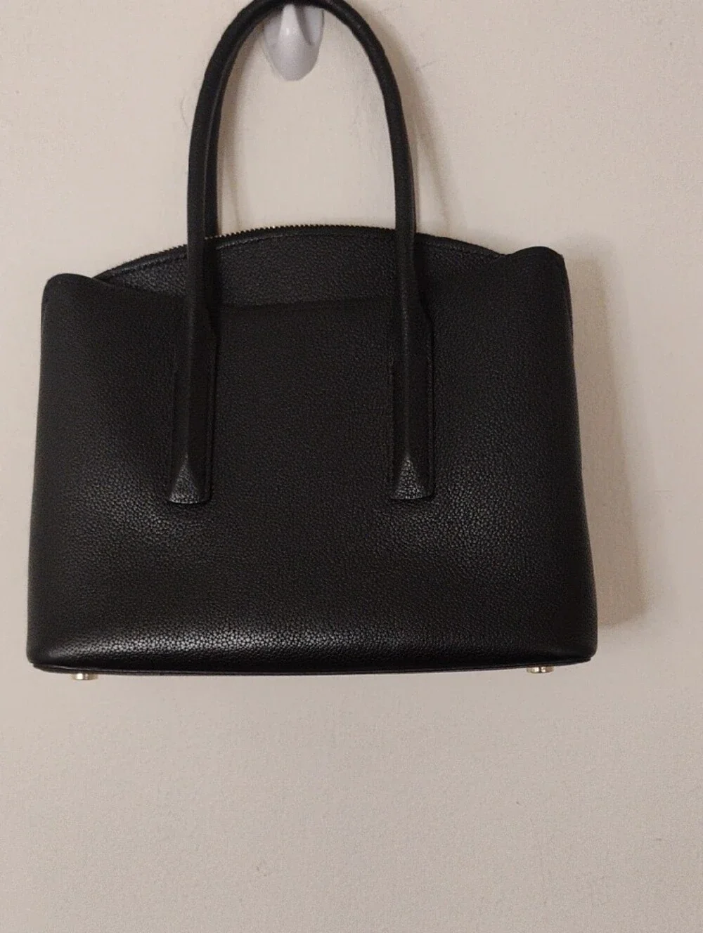 kate spade Small Black Pebbled Leather Structured Tote with ID Charm